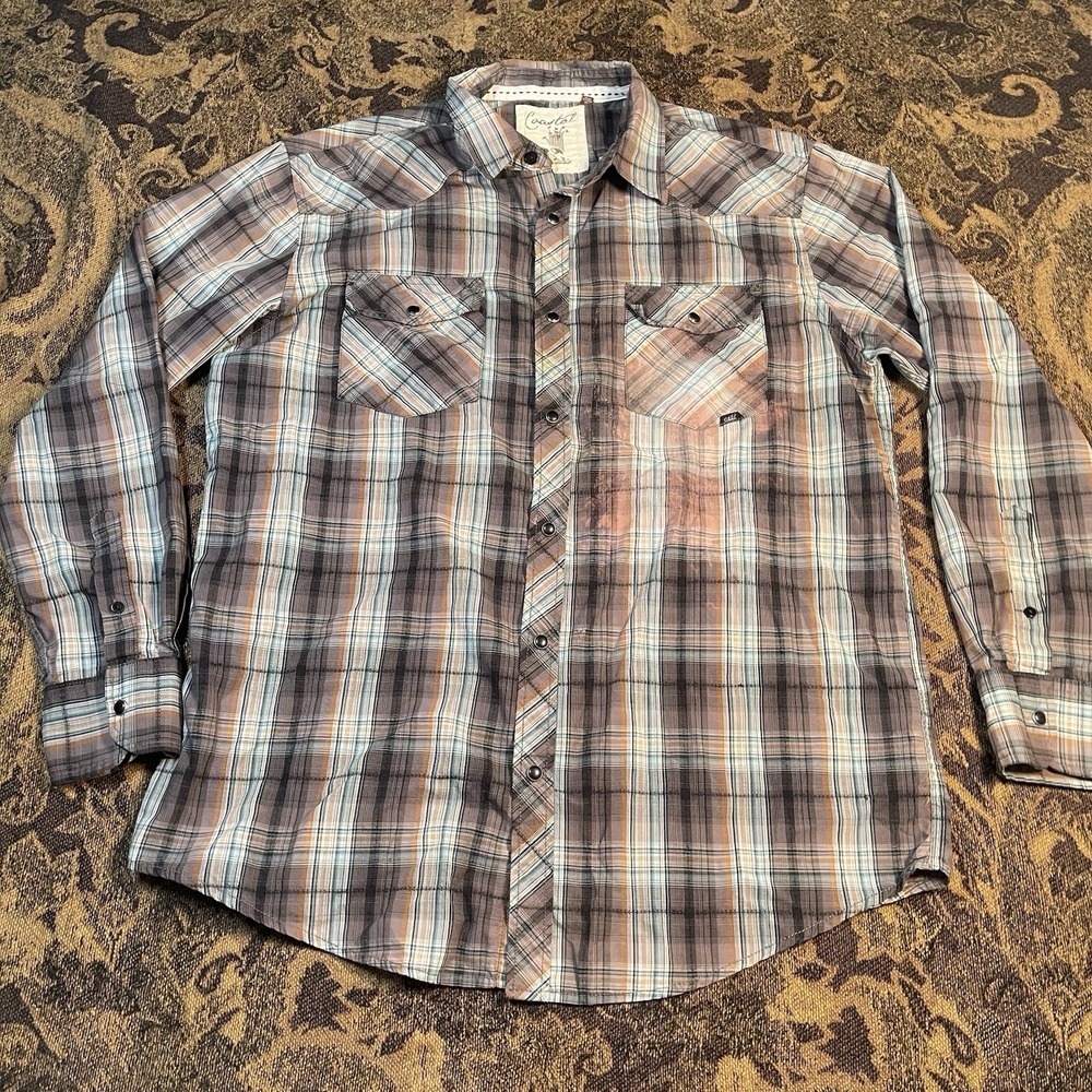 Coastal Western Pearl Snap Shirt Mens Size XL Plaid Long Sleeve Button Up